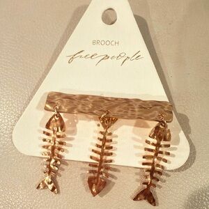 Free People Fish Outta Water Brooch Gold Fishbone Pin LAST ONE!